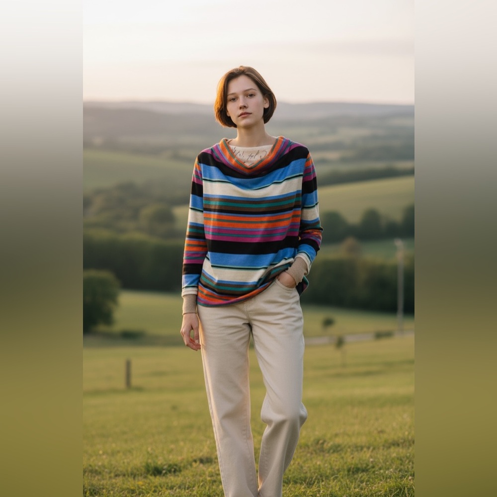 3/4 sleeve striped blouse.‎